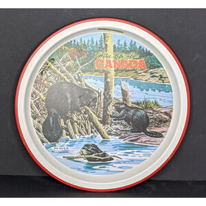 Vintage Tin Tray Canada Beavers 12.5" Banff Lake Louise Park READ